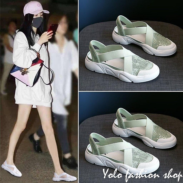 Giày lười slip on nữ độn đế 3cm phối ren vintage thời trang