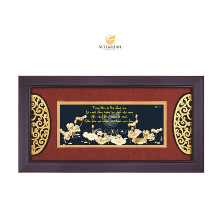 Tranh hồ hoa sen dát vàng (42x81cm) MT Gold Art- Hàng chính hãng, trang trí nhà cửa, phòng làm việc, quà tặng sếp, đối tác, khách hàng, tân gia, khai trương