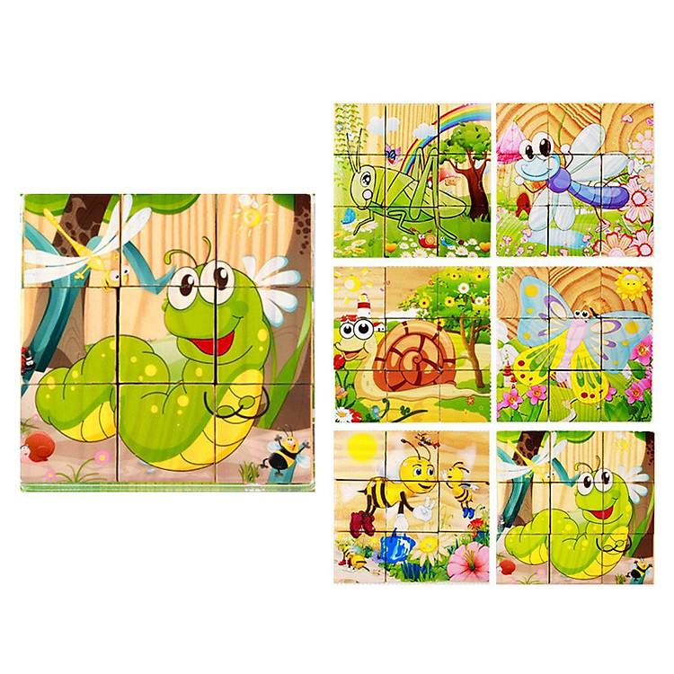 Đồ chơi ghép hình 9 khối lập phương xếp hình gỗ 6 mặt LP9