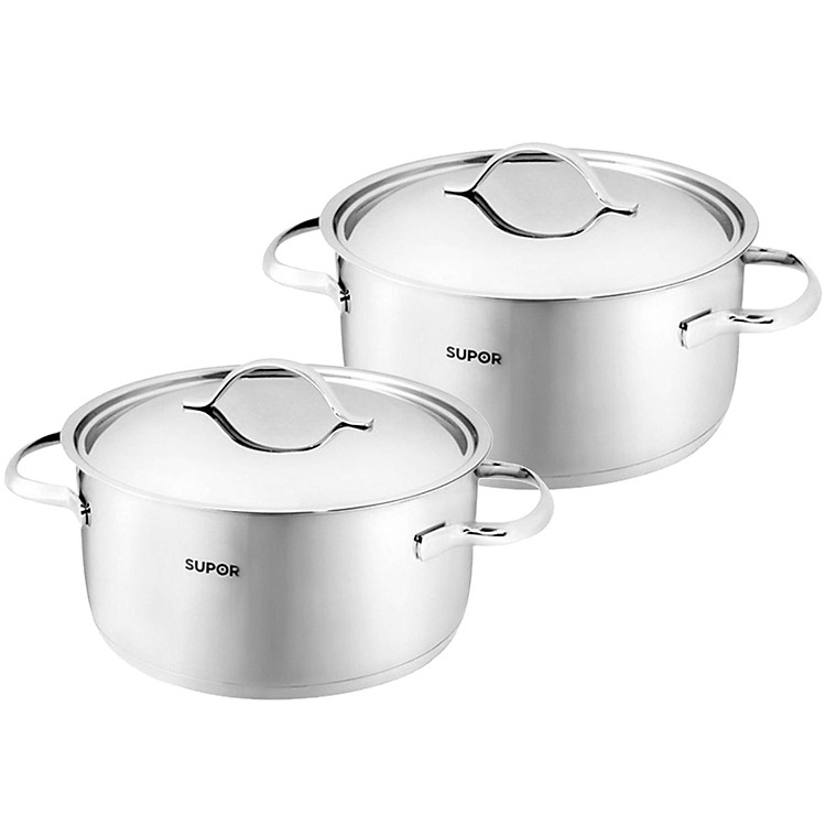 Bộ 2 nồi canh Inox 304 cao cấp 3 đáy chống dính Helen Supor S05S20 và S05S24 20cm-24cm