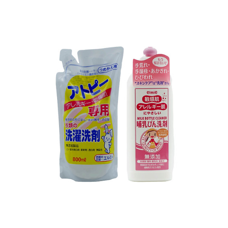 Combo ELMIE nước rửa bình sữa và nước giặt quần áo dành cho da khô da nhạy cảm (Hàng nội địa Nhật)