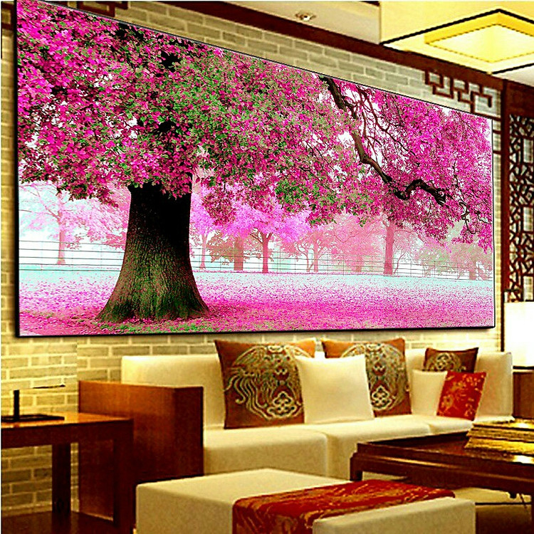 Tranh thêu chữ thập thêu kín CÂY HỒNG TÌNH YÊU (153×70cm) chưa thêu