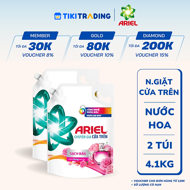 Combo 2 Nước Giặt ARIEL Chuyên Gia Cửa Trên Ngăn Lem Màu Túi 4.1KG