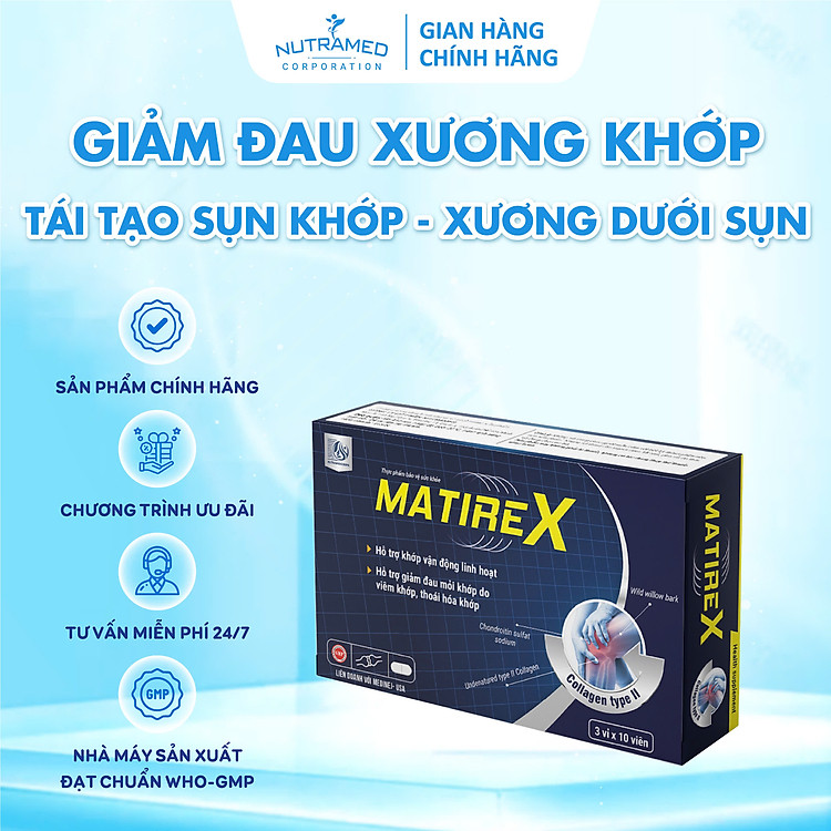 Viên uống Matirex Forte hỗ trợ giảm đau giúp tái tạo sụn khớp và xương dưới sụn (30 viên) - Nutramed
