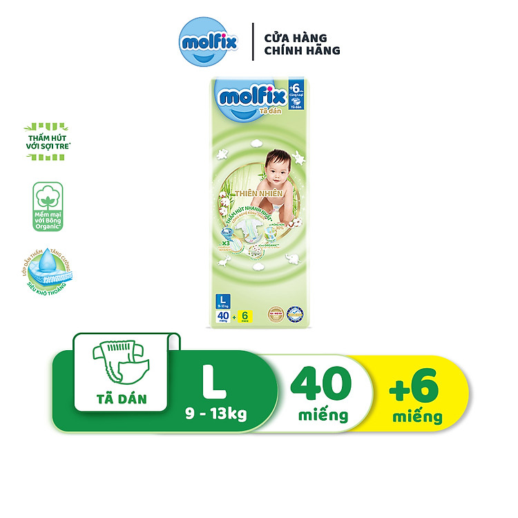 Tã Molfix Thiên nhiên Jumbo L 40+6 miếng Chính hãng Giá tốt