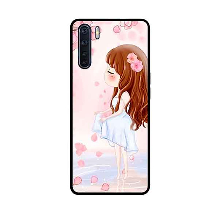 Ốp Lưng in cho Oppo A91 Mẫu Cô Gái Váy Trắng Nền Hoa Đào - Hàng Chính Hãng