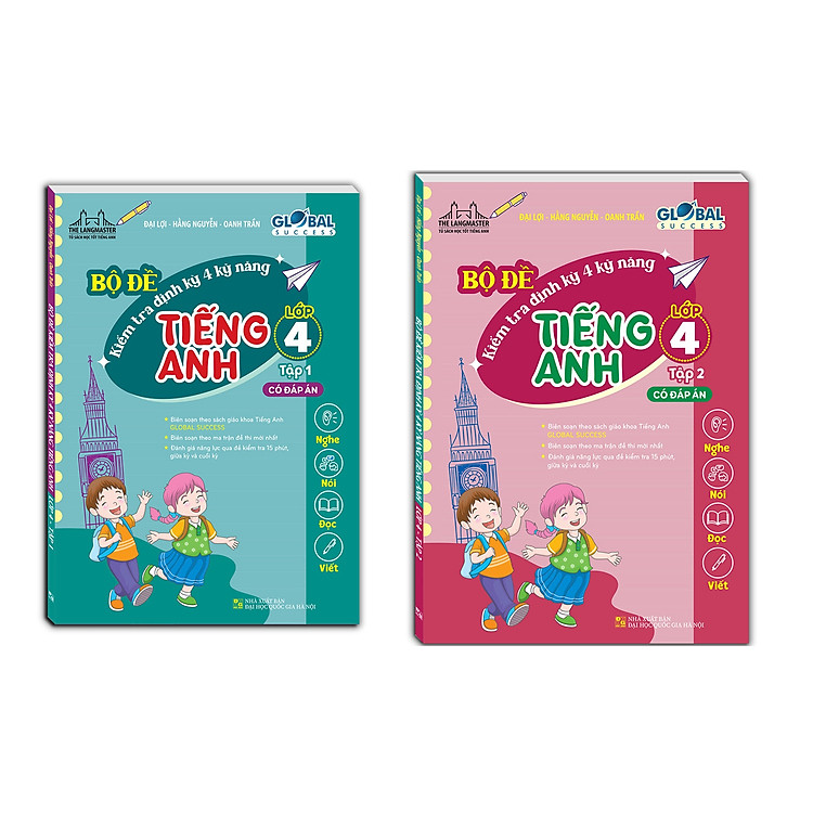 Combo GLOBAL SUCEESS - Bộ đề kiểm tra định kỳ 4 kỹ năng tiếng anh lớp 4 tập 1+2 (có đáp án)