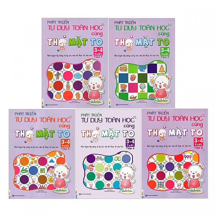 Combo Sách Phát Triển Tư Duy Toán Học Cùng Thỏ Mặt To 3-4 Tuổi (Trọn Bộ 5 Cuốn) tặng kèm bookmark