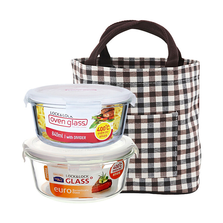 Bộ 2 Hộp Thủy Tinh Đựng Thực Phẩm Lock&Lock (Kèm Túi Đựng)