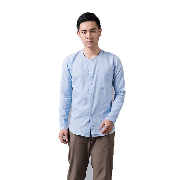 Áo sơ mi nam dài tay cổ tròn lam Rough