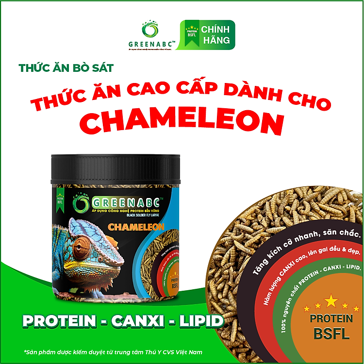 Thức ăn Tắc Kè Hoa Chamelon GREENABC - Protein 44.9 tăng trưởng nhanh, lên màu đẹp - Hộp 68g