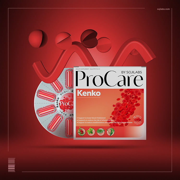 Viên Uống PROCARE BY SOJILABS KENKO Hỗ trợ giảm Cholesterol Máu, giảm nguy cơ tăng huyết áp và xơ vữa động mạch hộp 30 viên
