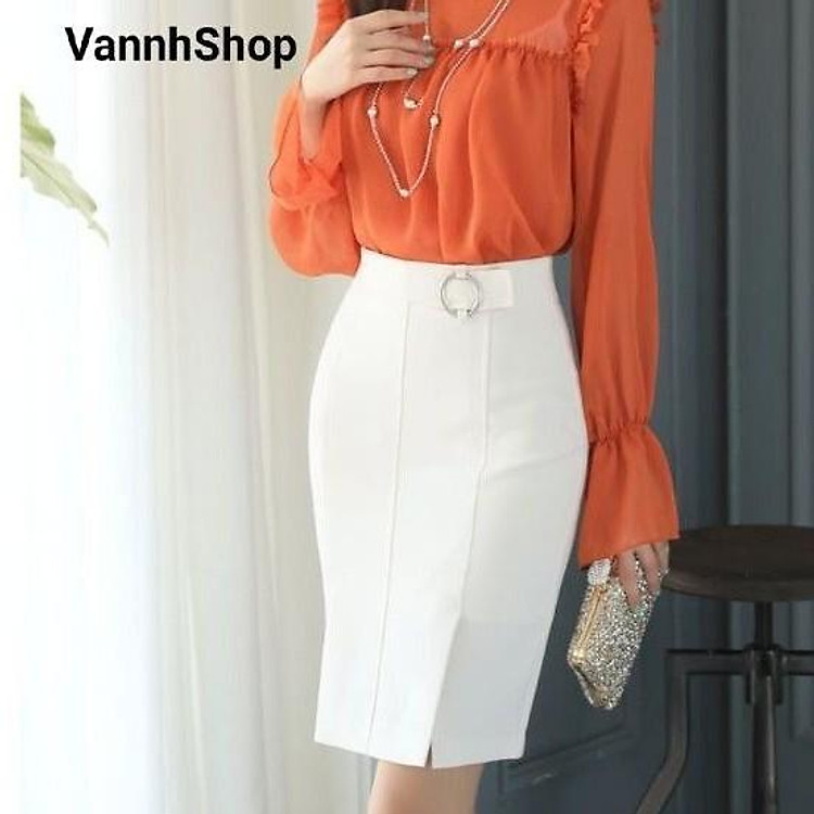 Chân váy bút chì dáng ngắn dài 52cm màu đen thiết kế xẻ trước 2 bên phong cách công sở thanh lịch vải kaki thun co giãn thoáng mát New Design MS16