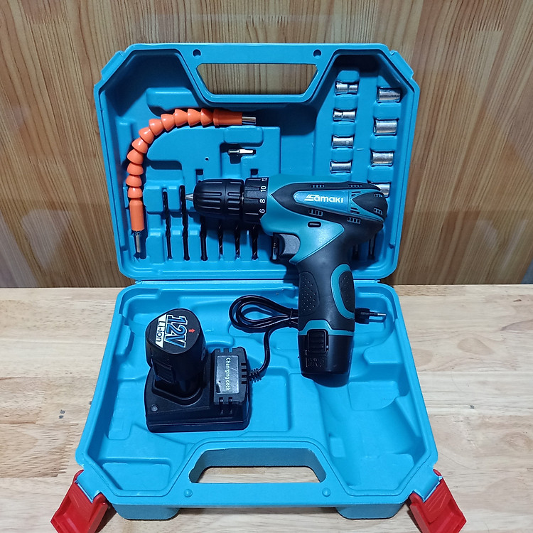 Máy khoan pin 12v công nghệ nhật bản thương hiệu Samaki chính hãng chuyên khoan bắn vặn ốc vít các loại kèm theo 2 pin, 1 sạc pin, mũi khoan