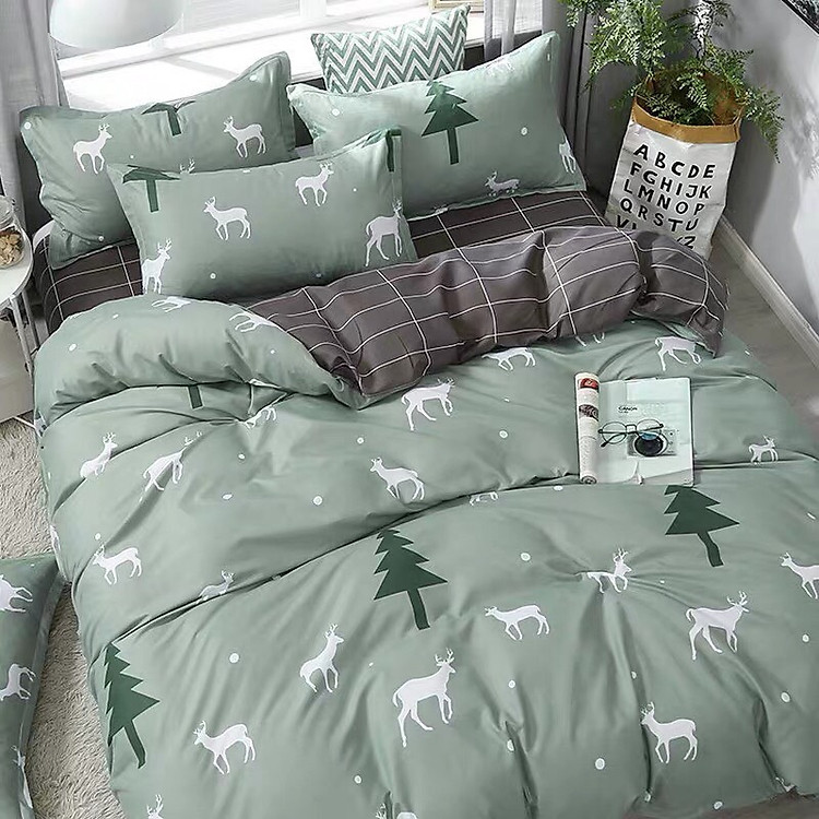 Bộ chăn ga gối cotton PL1 - 160 - Tuần Lộc Xanh