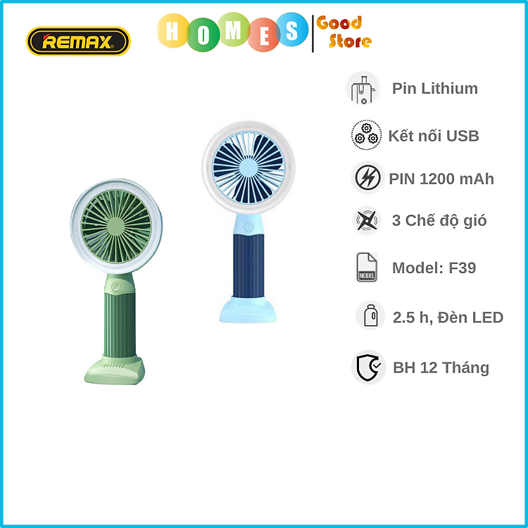 Quạt Mini Tích Điện Cầm Tay Remax F-39 Thời Gian 4-6 Tiếng - Hàng Chính Hãng