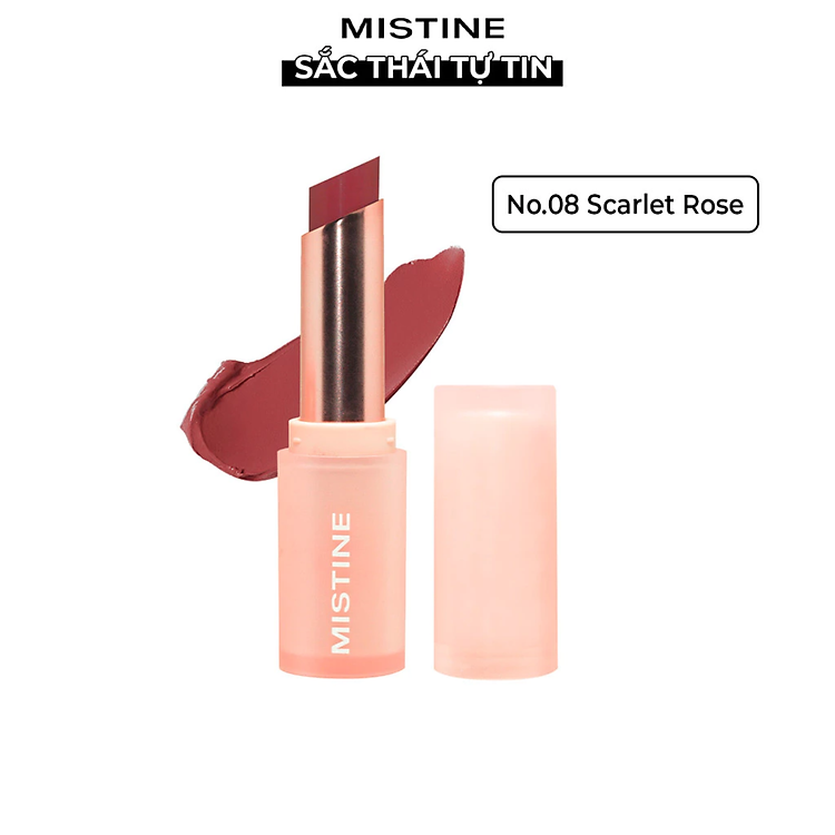 Son lì lâu trôi, mịn, che phủ viền môi, giúp môi mềm mại, tự nhiên chính hãng Mistine Pretty Me Semi Matte Lipstick 3.5g No.08