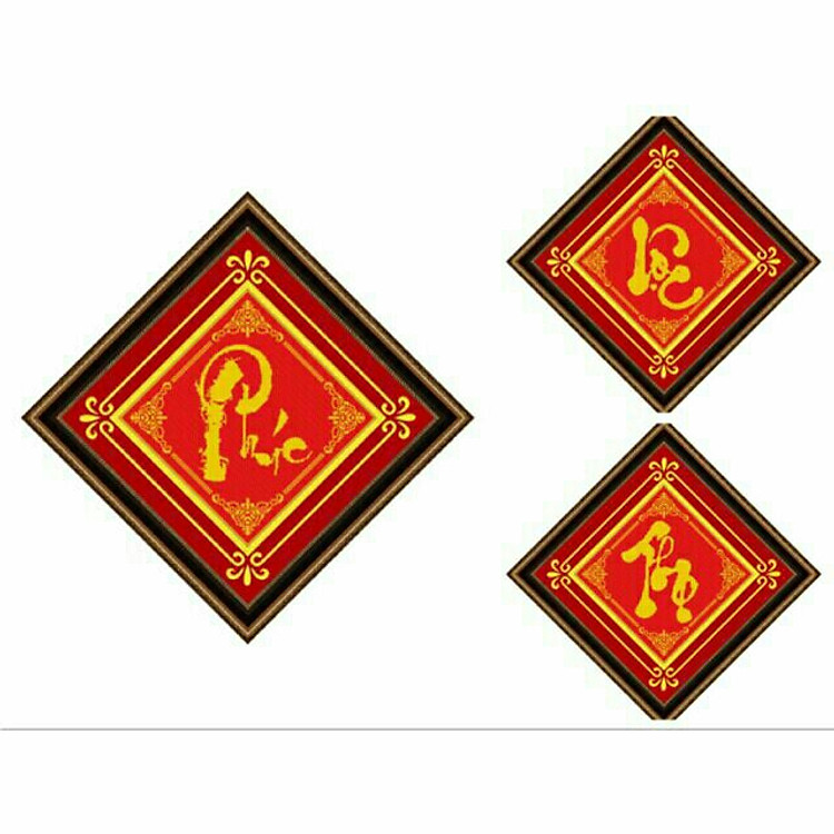 Tranh thêu 3 bức PHÚC LỘC THỌ( 36×36cm)×3