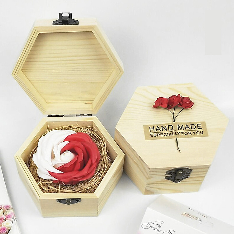 Hộp Gỗ Lục Giác Sáp Thơm Hoa Hồng Quà Tặng Siêu Hot