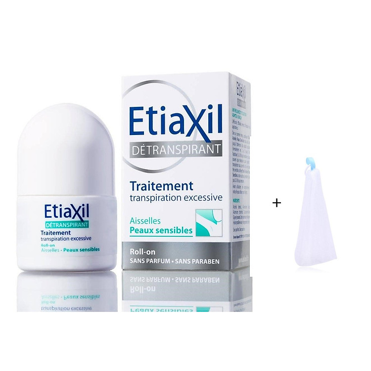 Lăn Khử Mùi Etiaxil Détranspirant Traitement Aisselles Peaux Sensibles 15ml (Dành cho da hỗn hợp, da nhạy cảm) + Tặng 1 Lưới Tạo Bọt Rửa Mặt
