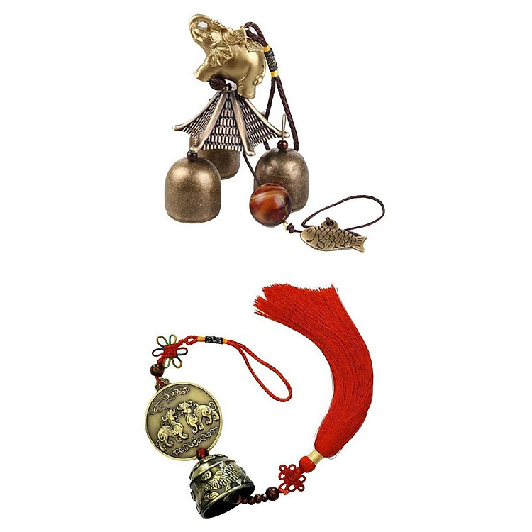 2 Pieces Wind Chime Hanging Bell Charm Chinese Knot Feng Shui Decor Ornament,