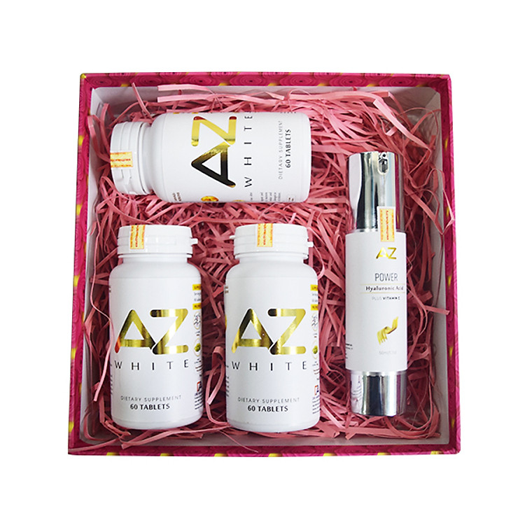 Liệu trình 3 hộp Thực phẩm chức năng AZ White Viên uống trắng da + Tặng 1 Serum Giữ Ẩm Ngừa nếp nhăn và Làm Trắng Da AZ (50ml)