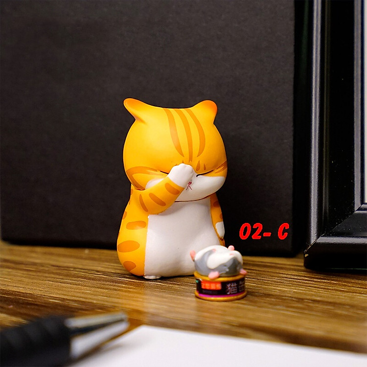 Tượng Mèo Bất Lực Bộ 9 Kèm Phụ Kiện Trang Trí Ô Tô _Hàng chính hãng