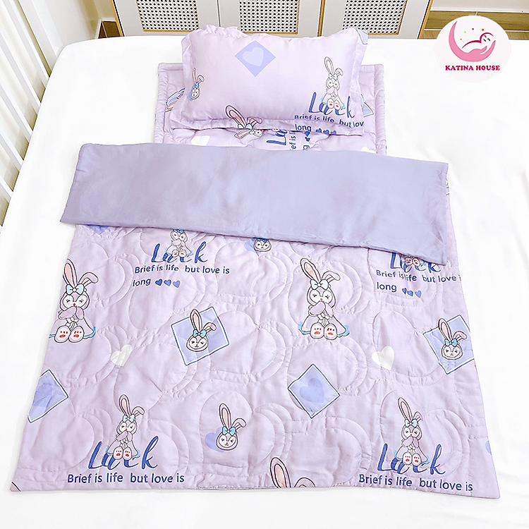 Bộ chăn gối nệm Katina House cho bé cao cấp, vải Tencel 60s gòn lông vũ êm ái, bóng mượt mát lạnh