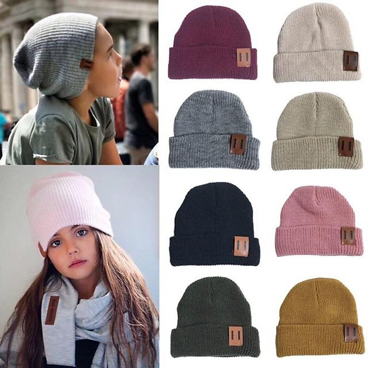 Mũ len trơn đáp da