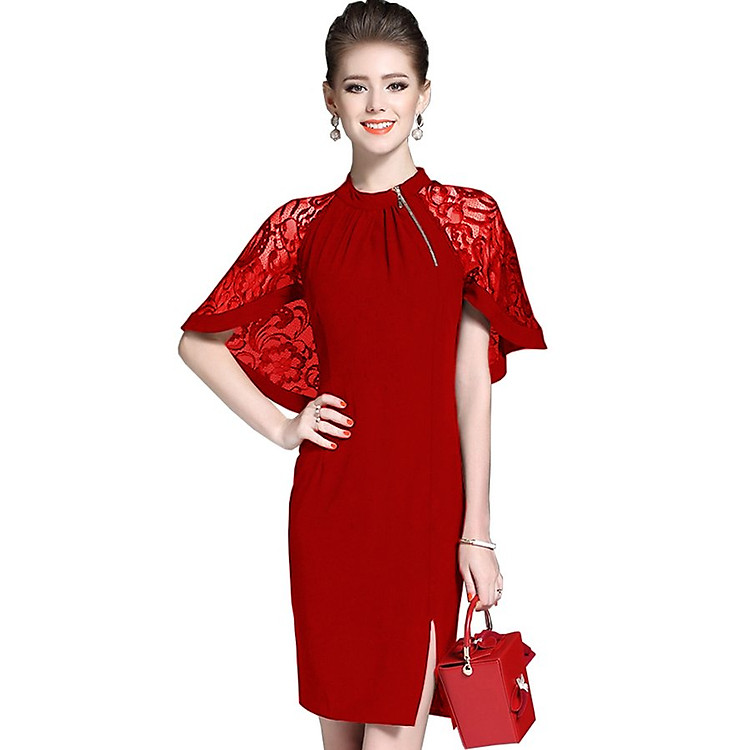 Đầm ôm phối ren kiểu đầm ôm dự tiệc phối dây kéo cách điệu D3038