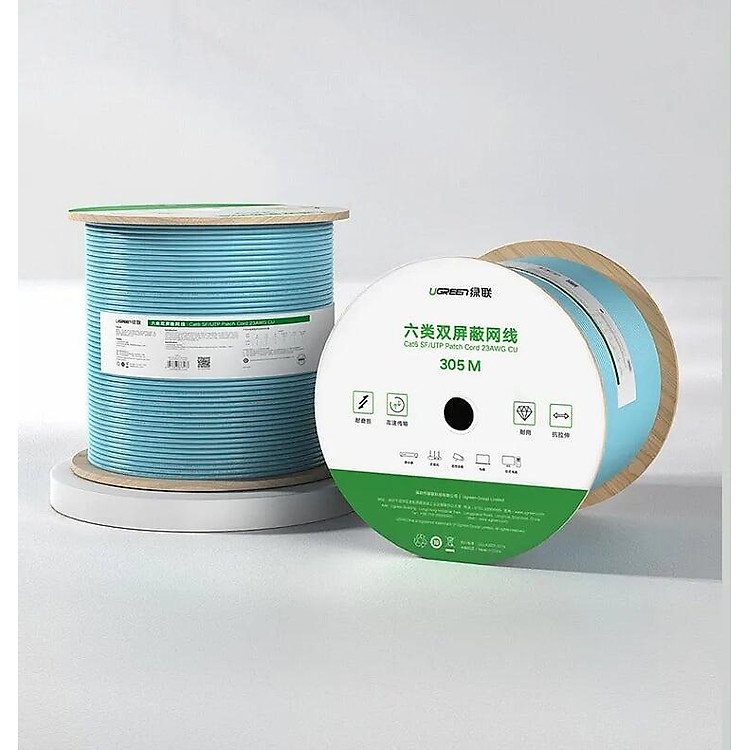 Cáp mạng S/FTP CAT6 0.58mm Pure Copper Wire Core 23AWG 305M Ugreen 124CC70317NW - Hàng chính hãng