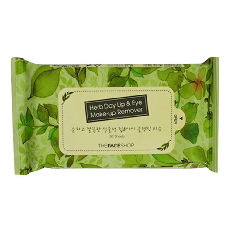 Khăn Giấy Tẩy Trang The Face Shop Herb Day Lip & Eye Make Up Remover Pads 30400124 (30 Tờ)