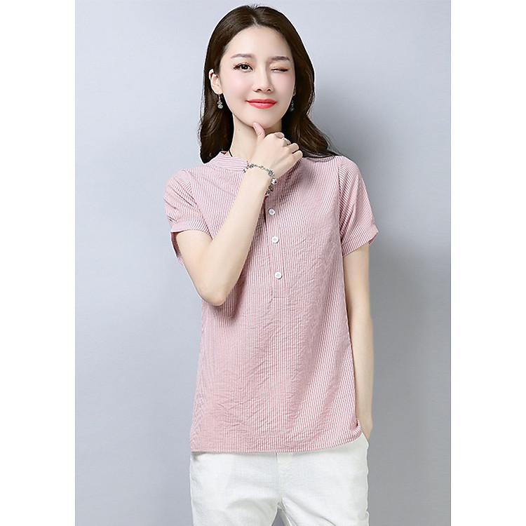 Sơ mi nữ sọc kẻ hồng xinh xắn sm33