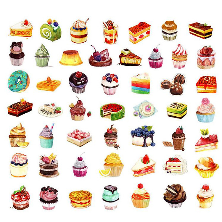 Hộp 50 Nhãn Dán Sticker Trang Trí Bánh Ngọt