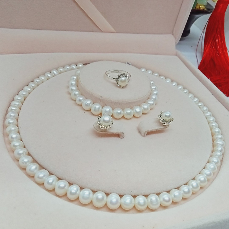 Bộ trang sức 4 món ngọc trai nước ngọt , ngọc trai thật BHB167