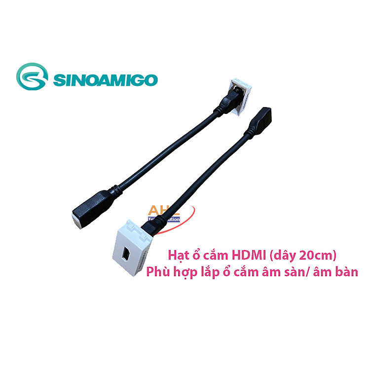 Hạt ổ cắm HDMI âm tường (hạt thẳng, hạt bẻ góc chữ L, hạt dây dài 20cm). Dùng lắp mặt âm tường, ổ cắm âm sàn
