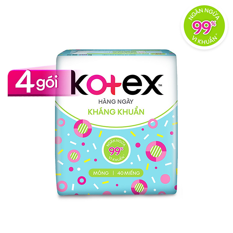 Combo 4 Gói Băng Vệ Sinh Kotex hằng ngày kháng khuẩn (40 miếng/gói)