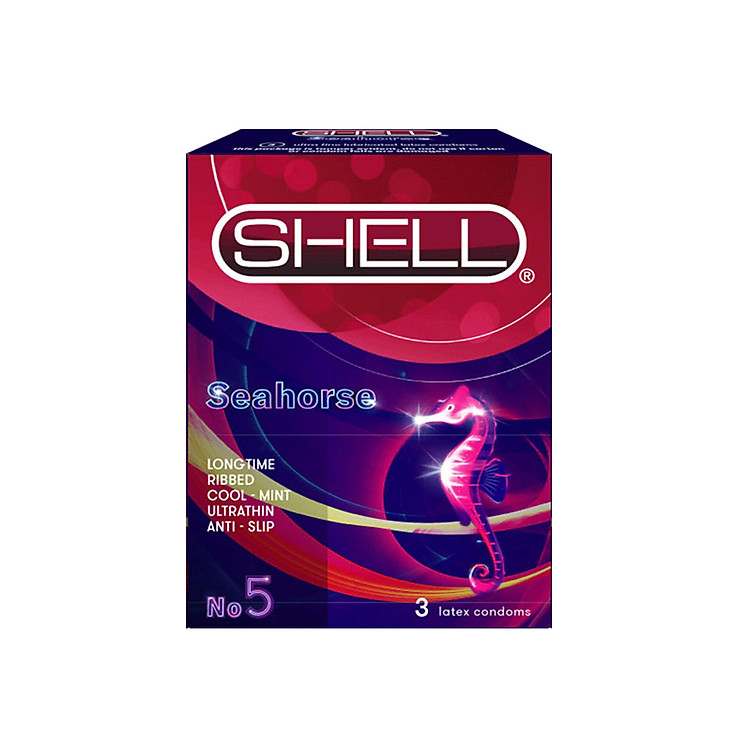 Hộp Bao Cao Su Kéo Dài Thời Gian, Mát Lạnh Lạ Lẫm, Độ Bền Co Giãn Tuyệt Vời, Gân Sọc Toàn Thân, Ôm Sát Thoải Mái - Shell SeaHorse - Hộp 3 cái - Hàn Quốc - Bách Hóa Tổng Hợp