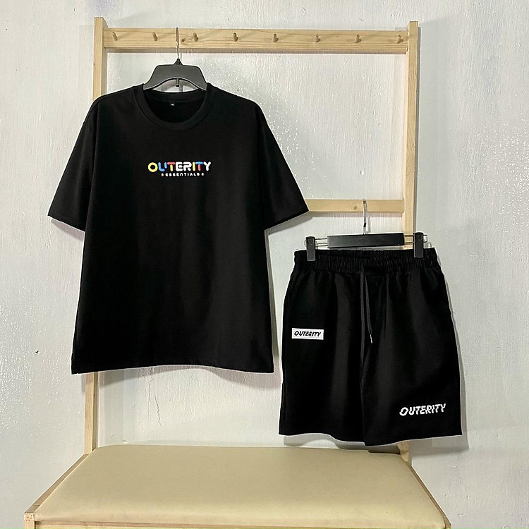 Quần short kaki nam lưng thun Thêu Chữ mẫu OUTERITY màu đen và trắng