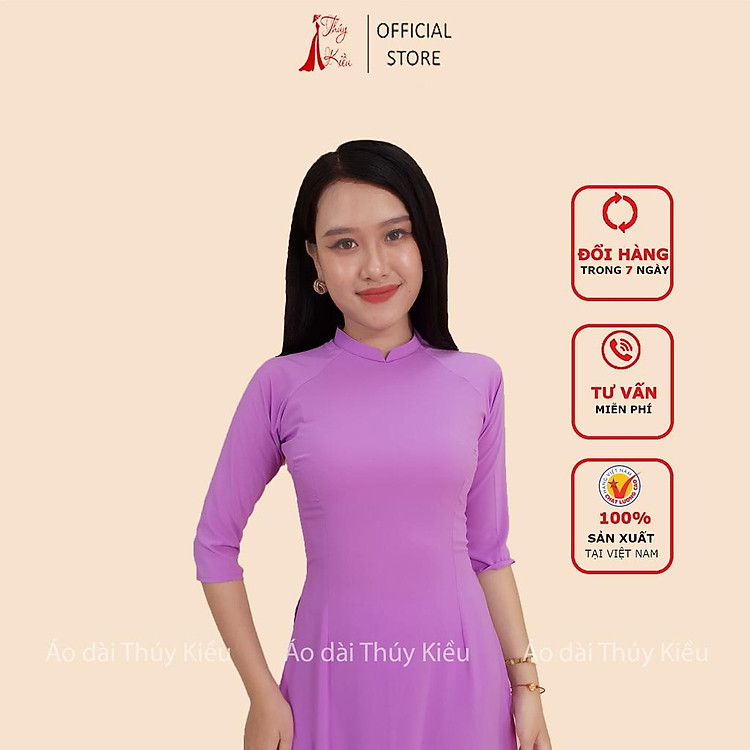 Áo dài trơn lụa Nhật cổ 2 phân màu tím nhạt AK15
