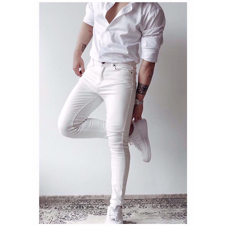 Quần Jeans Nam Trơn Trắng Đen vải êm co giãn dáng ôm