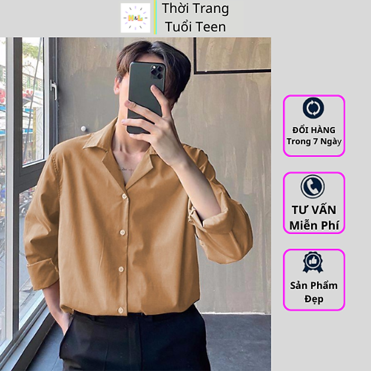Áo sơ mi rộng cổ vest nam nữ unisex tay dài phong cách hàn quốc trẻ trung vải lụa mềm mát-VRD01