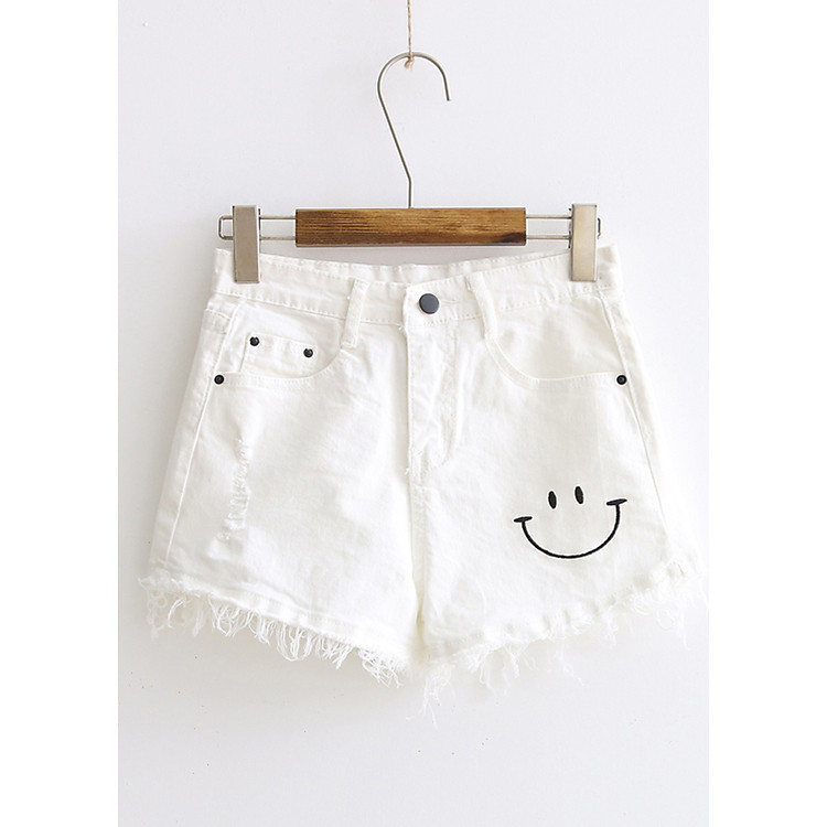 Quần shorts nữ denim mặt cười trắng - QN007