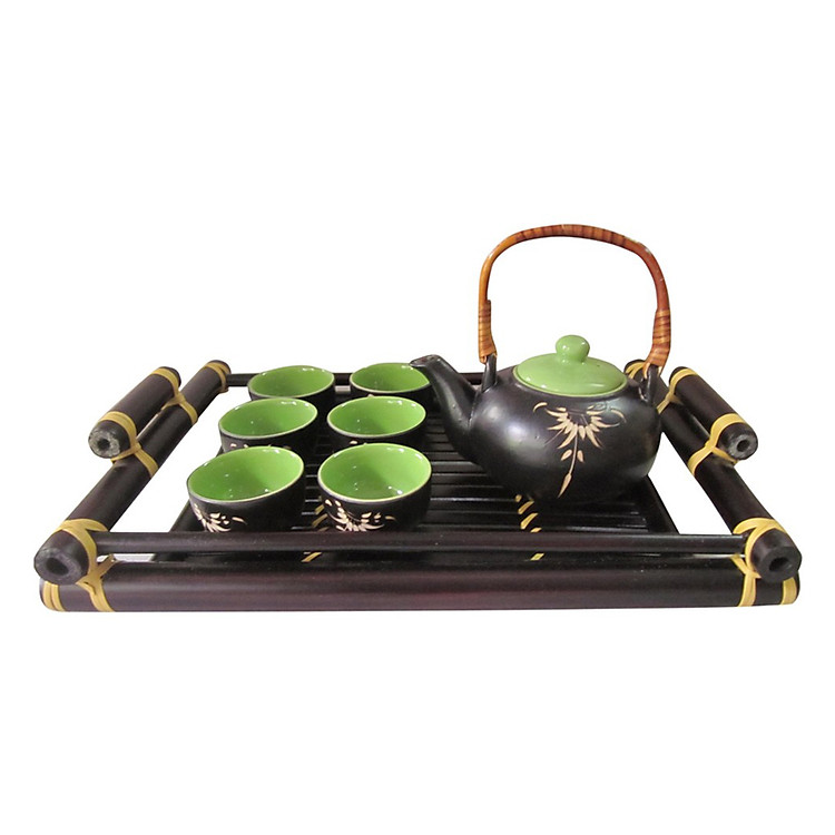 Bộ Trà Quai Mây Xanh Bát Tràng T413X
