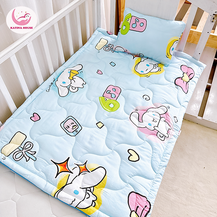 Combo nệm gối sơ sinh Katina House, bé đi nhà trẻ, vải tencel mát rượi, thấm hút và chống thấm tốt