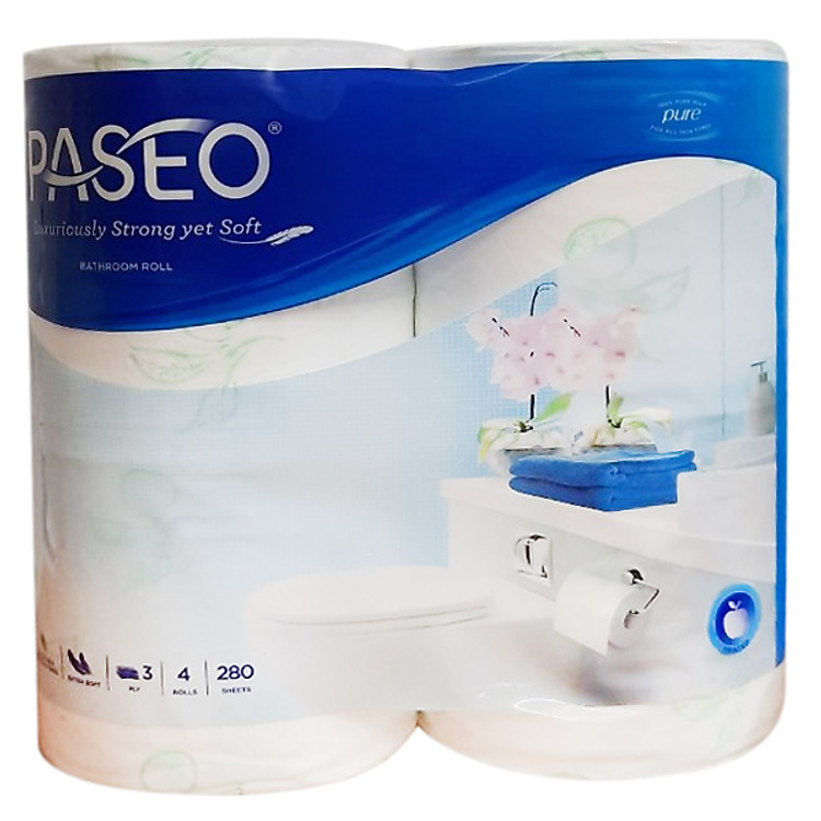 Giấy Vệ Sinh Paseo In Hoa (4 Cuộn x 3 Lớp)