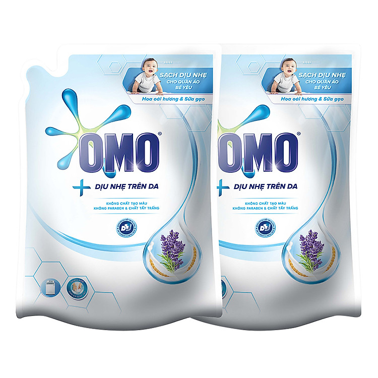 Combo 2 Túi Nước Giặt OMO Matic Dịu Nhẹ Hương Oải Hương Và Sữa Gạo (2.3kg/Túi)