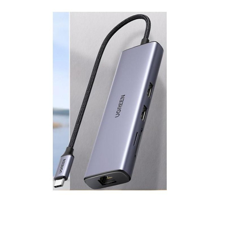 Bộ chuyển 4k 60hz gigabits Type C sang 2×USB 3.0+HDMI+RJ45 10/100/1000Mbps + SD/TF Ugreen 20954 CM512 Hàng chính hãng