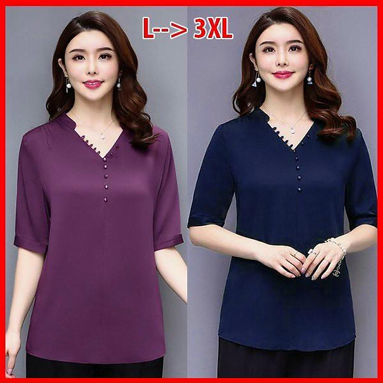 Áo Sơ Mi Kiểu Trung Niên Nữ Sang Trọng Lịch Sự Cho Mẹ Và BÀ, Áo Trung Niên Trơn Có Cổ Trung Niên Đi Tiệc