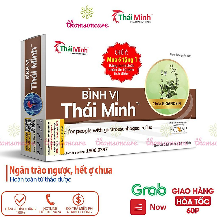Bình Vị Thái Minh - Hỗ trợ giảm đau dạ dày, ngăn ngừa trào ngược, hết ợ chua từ thảo dược - Mua 6 tặng 1 bằng tem tích điểm